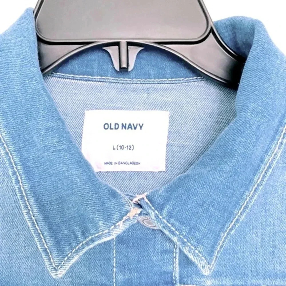 Old Navy Girls Large 10/12 Ombre Jean Jacket Dip Dye Blue White - Picture 5 of 13